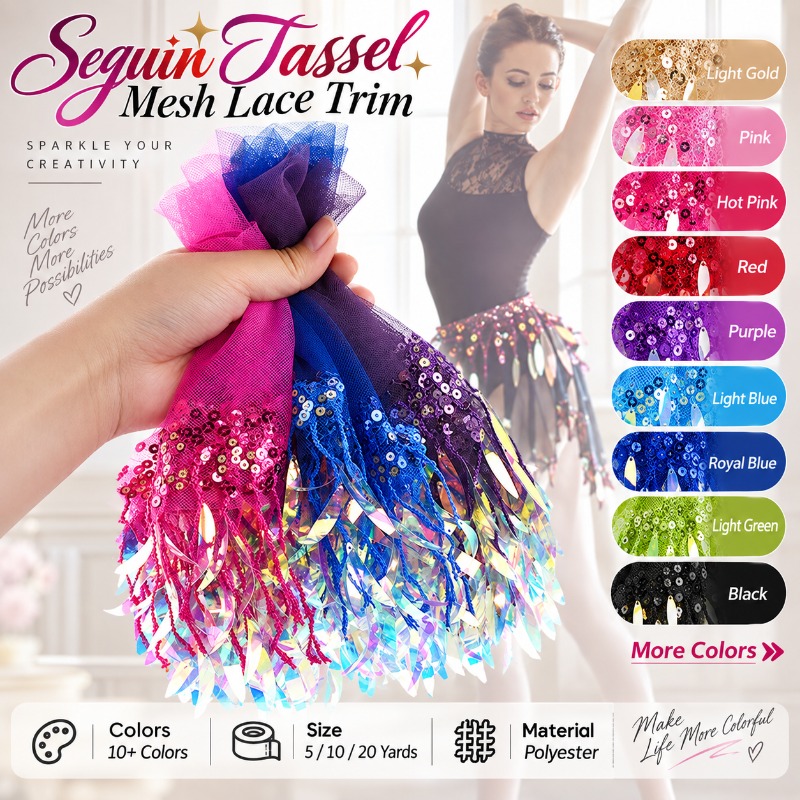 Fringe Ribbon Sewing - 5-20 Yard, Renda Berumbai dengan Hiasan