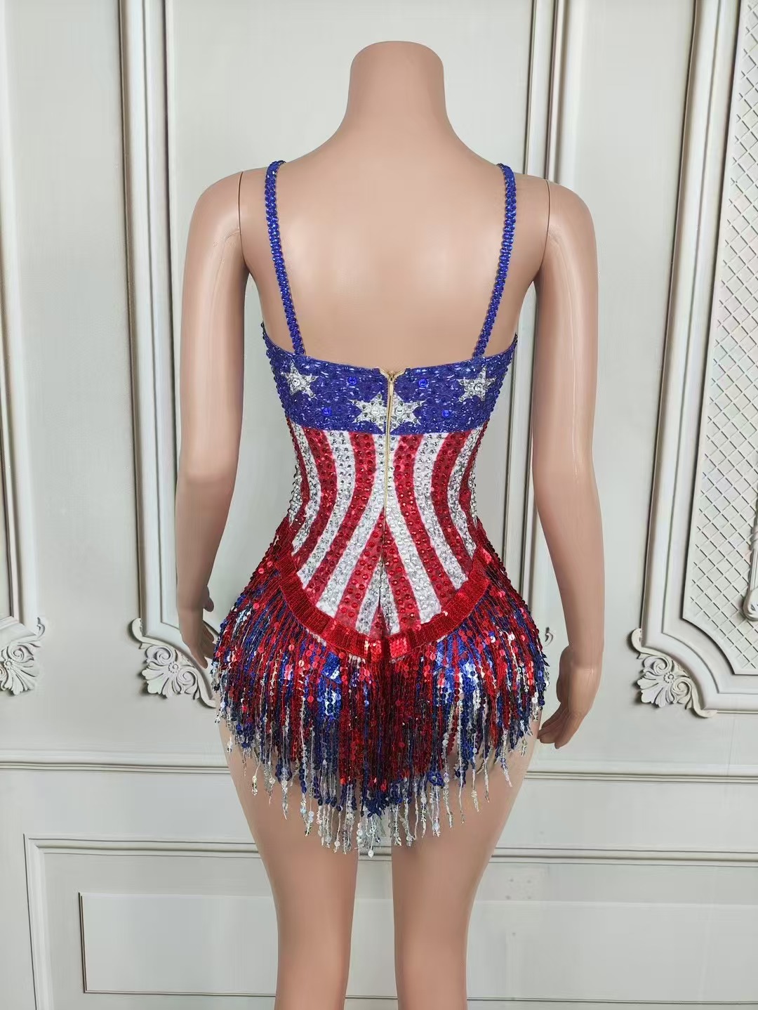 Pakaian Bodysuit rumbai berlia - Rhinestone Banding Trim ulasan dan harga