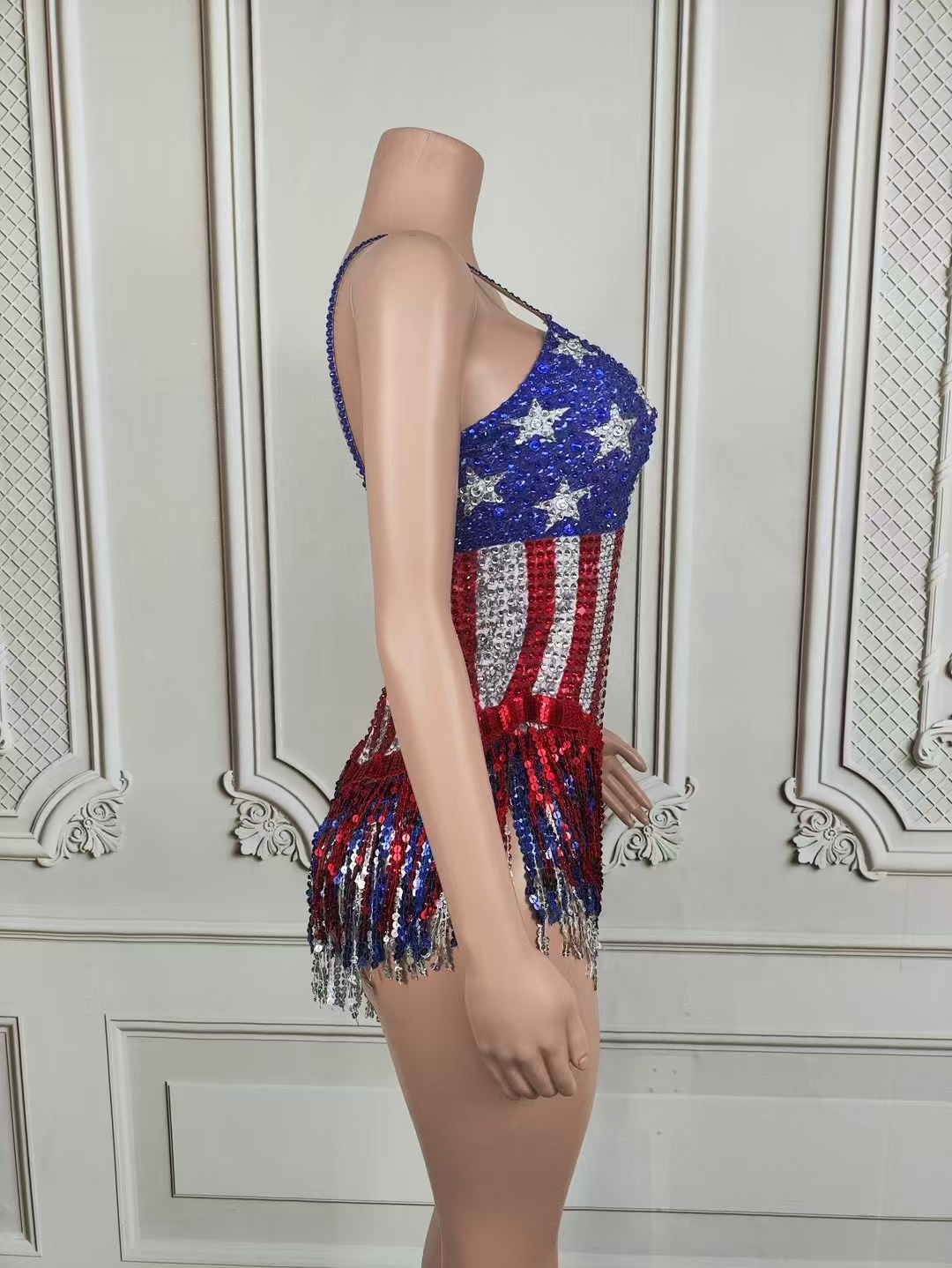 Pakaian Bodysuit rumbai berlia - Rhinestone Banding Trim ulasan dan harga