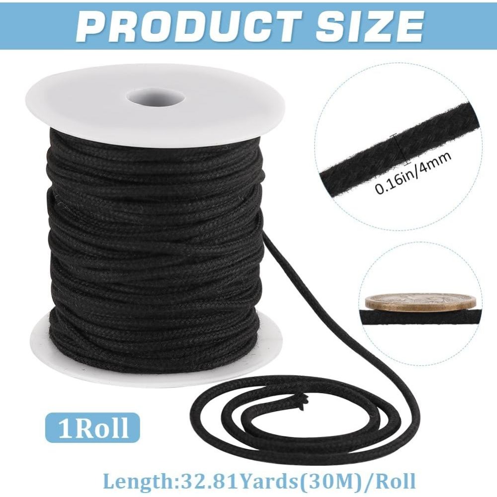 Tali Katun Hitam 4mm 33 Yard,  - Cord Trim Twisted ulasan dan harga
